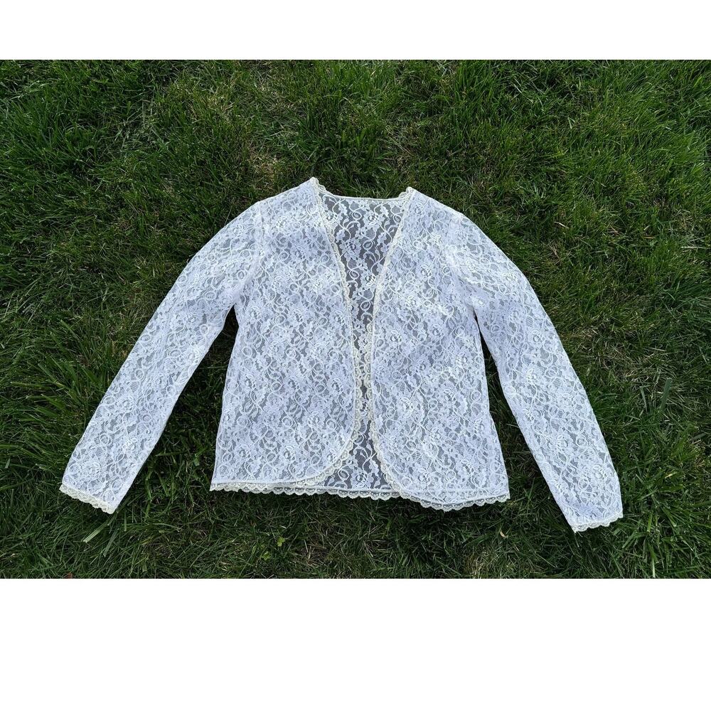 Vintage White Lace Sheer Blouse Floral Mesh Romantic‎ Medium